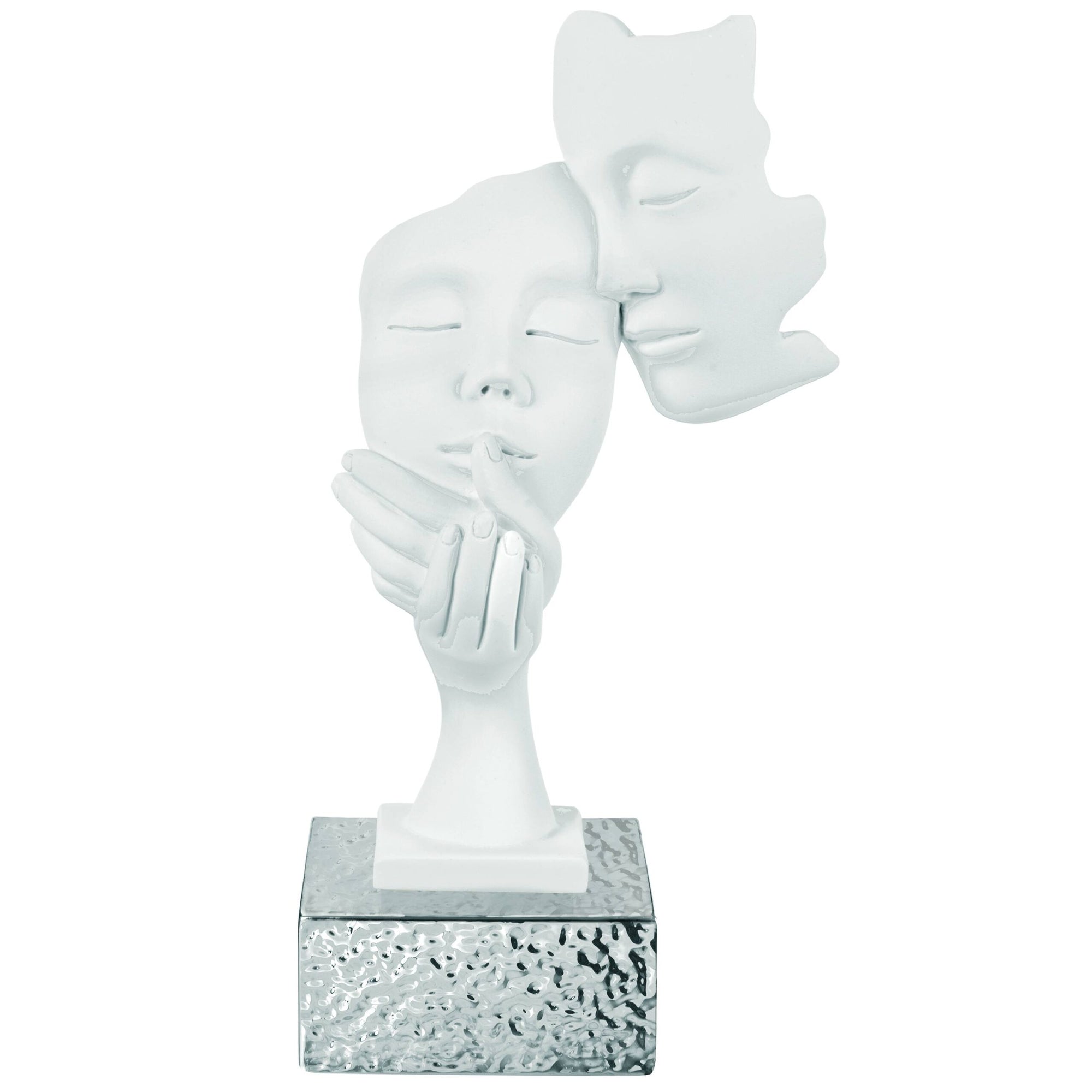 Scultura coppia face, H. 28 cm., bianco base argento. Bongelli
