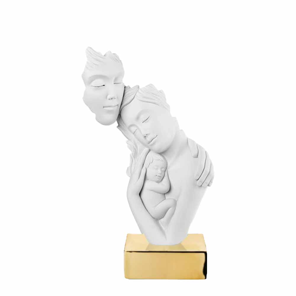 Scultura face famiglia, H. 27 cm., misura media, bianco base oro. Bongelli