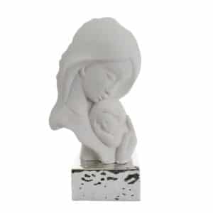 Scultura Maternità, H. 20 cm., misura piccola, bianco base argento. Bongelli