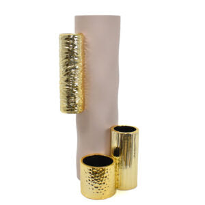 Vaso Modular, H.34 cm. cipria e oro. Bongelli