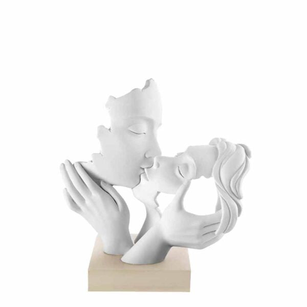Scultura coppia mani face, 14X11 cm. bianco base nocciola. Bongelli