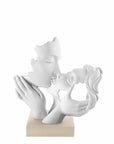 Scultura coppia mani face, 14X11 cm. bianco base nocciola. Bongelli