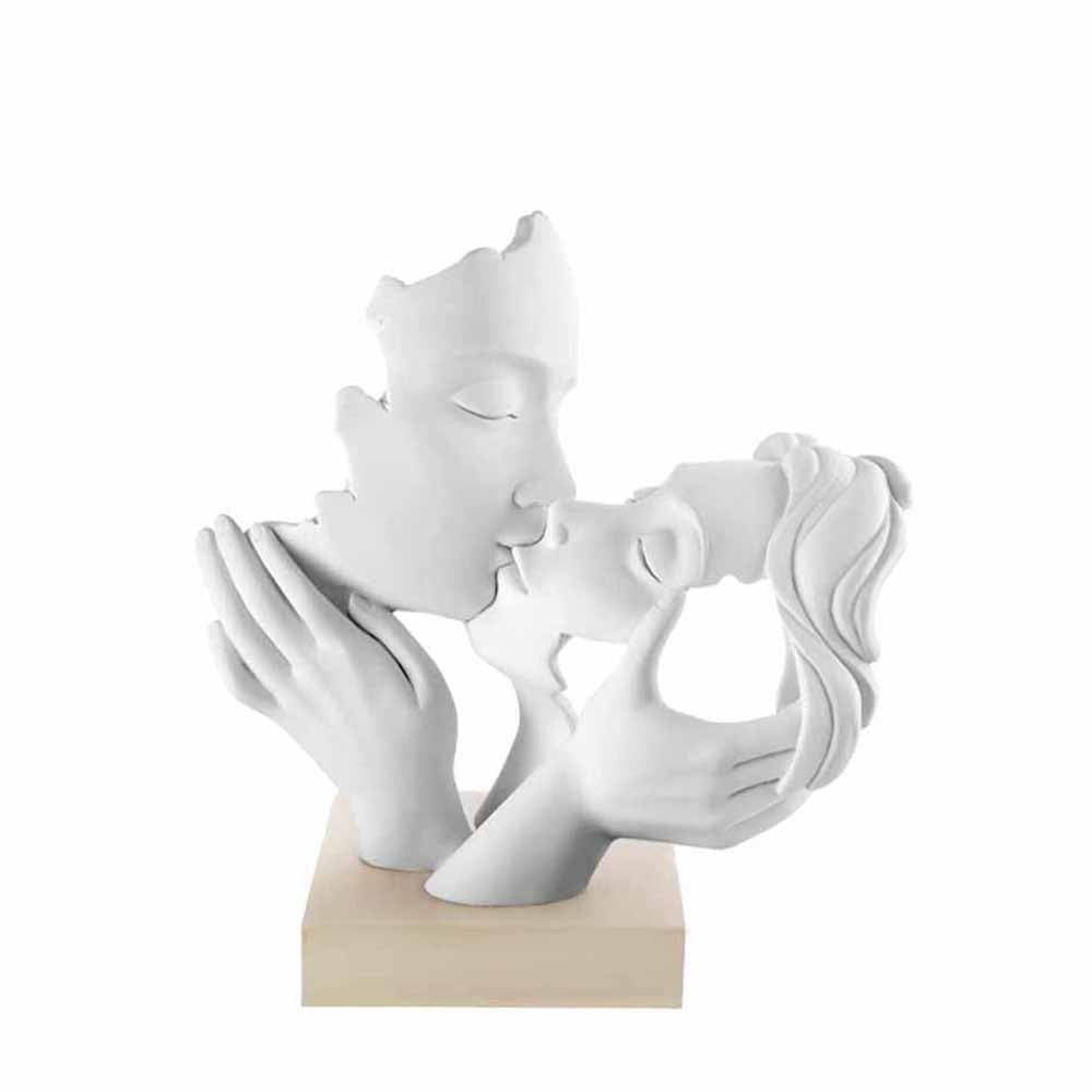 Scultura coppia mani face, 25x23cm. bianco base nocciola. Bongelli