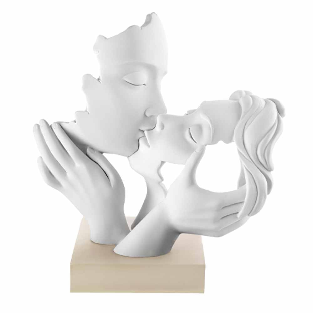 Scultura coppia mani face, 34X30 cm. bianco base nocciola. Bongelli