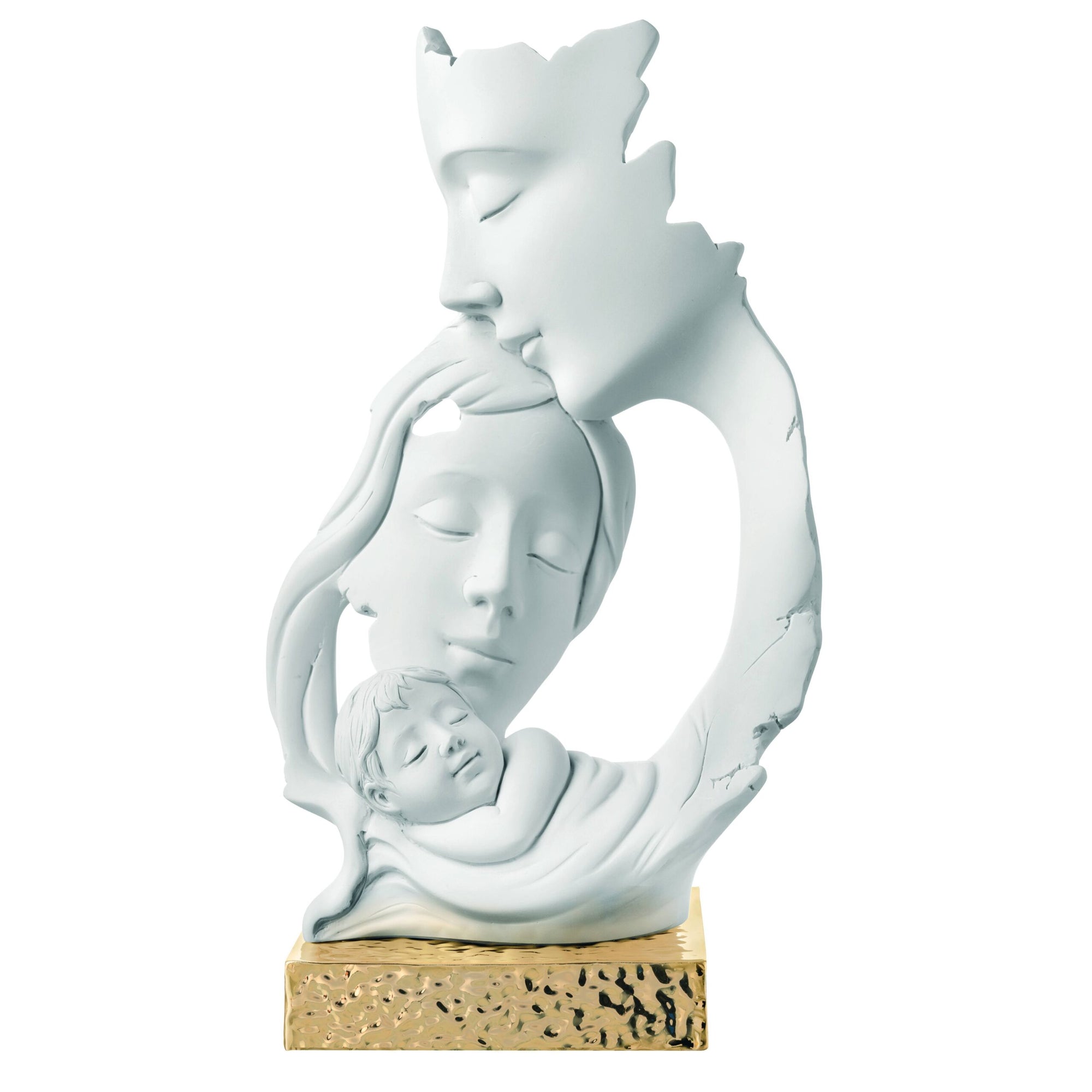 Scultura famiglia, H. 18 cm., bianco base oro. Bongelli