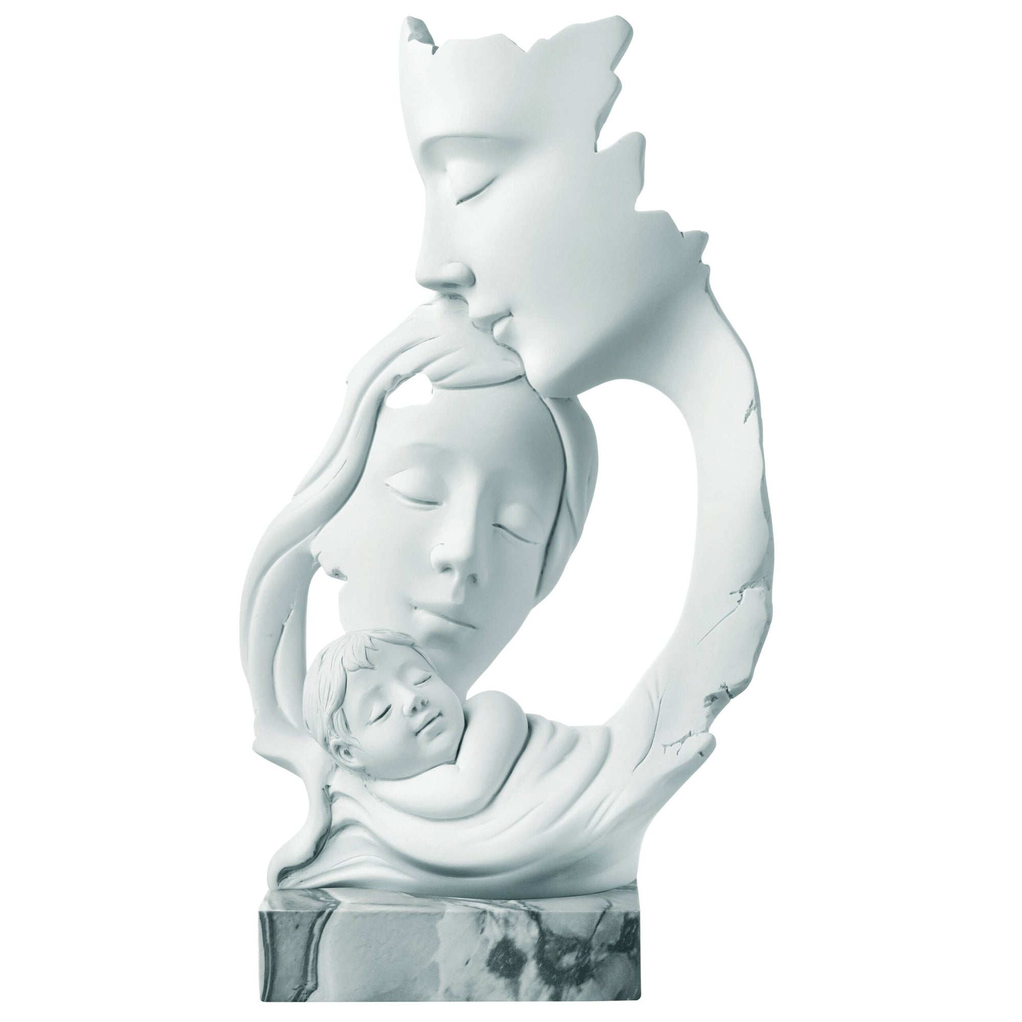 Scultura famiglia, H. 34cm., bianco base marmo bianco. Bongelli