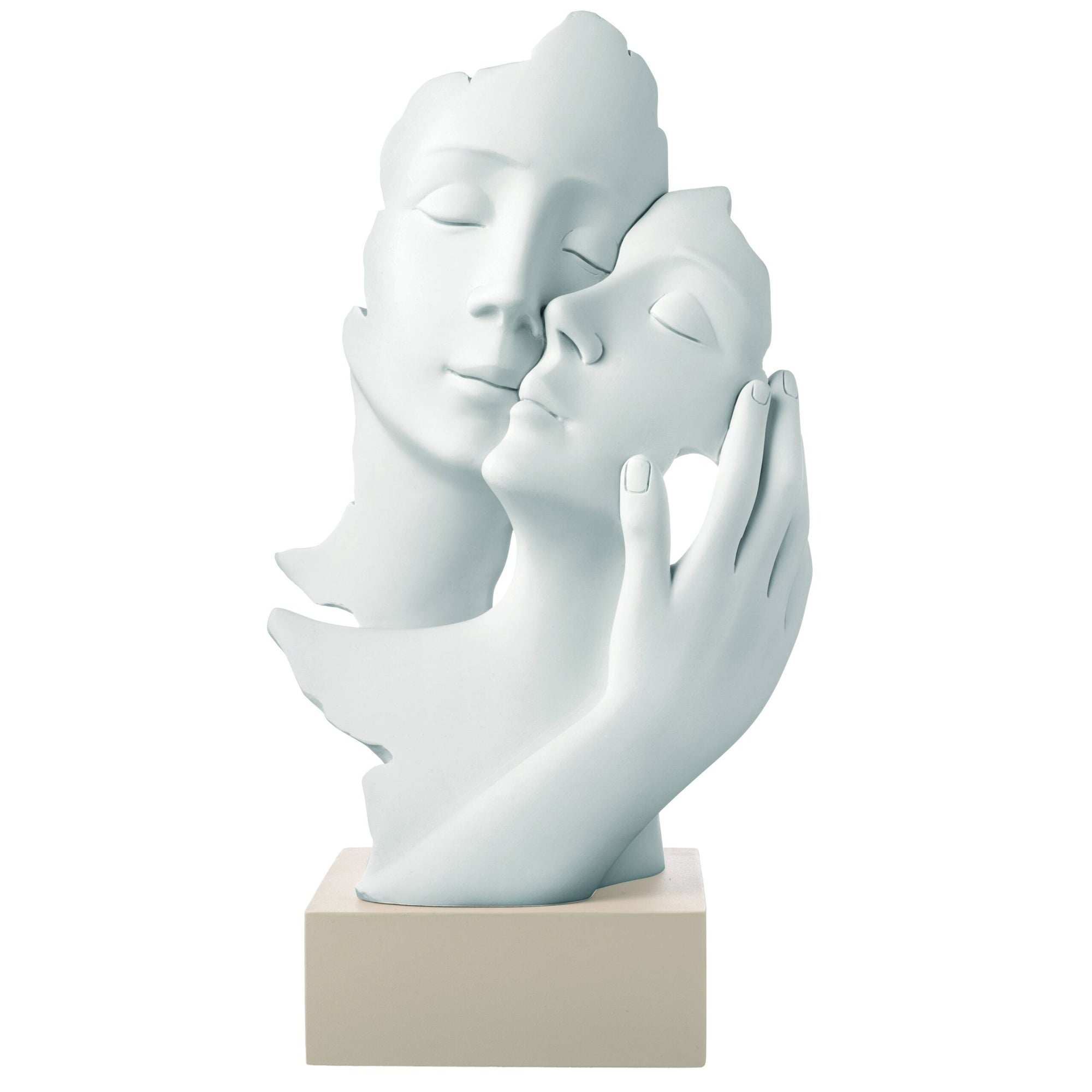 Scultura face mano, H. 17 cm., bianco base beige. Bongelli