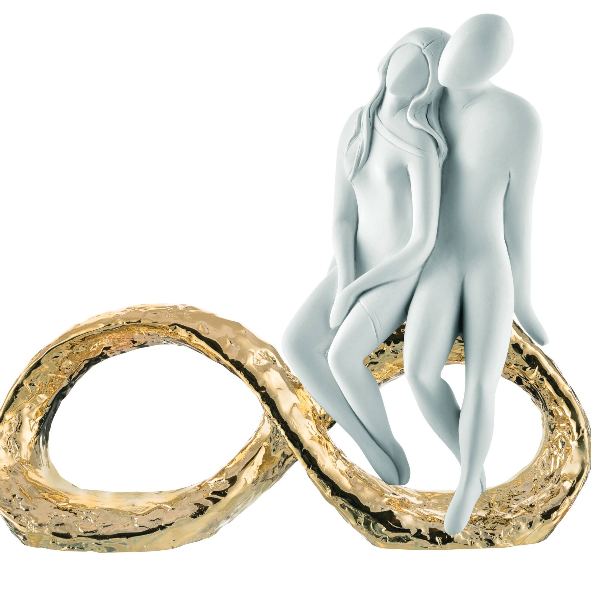 Scultura coppia infinito, 14x12 cm., bianco base oro. Bongelli