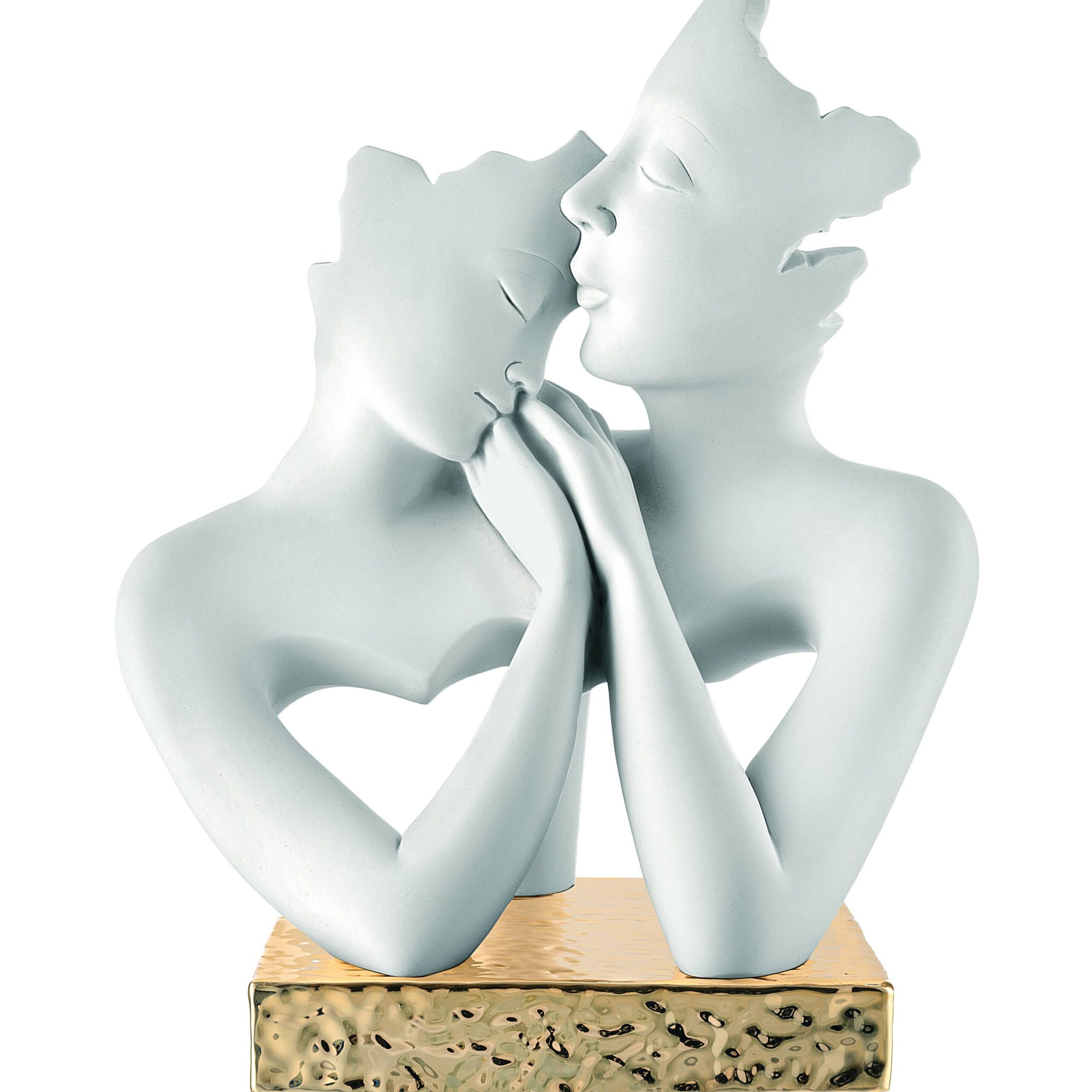 Scultura coppia innamorati, 15x11cm., bianco base oro. Bongelli