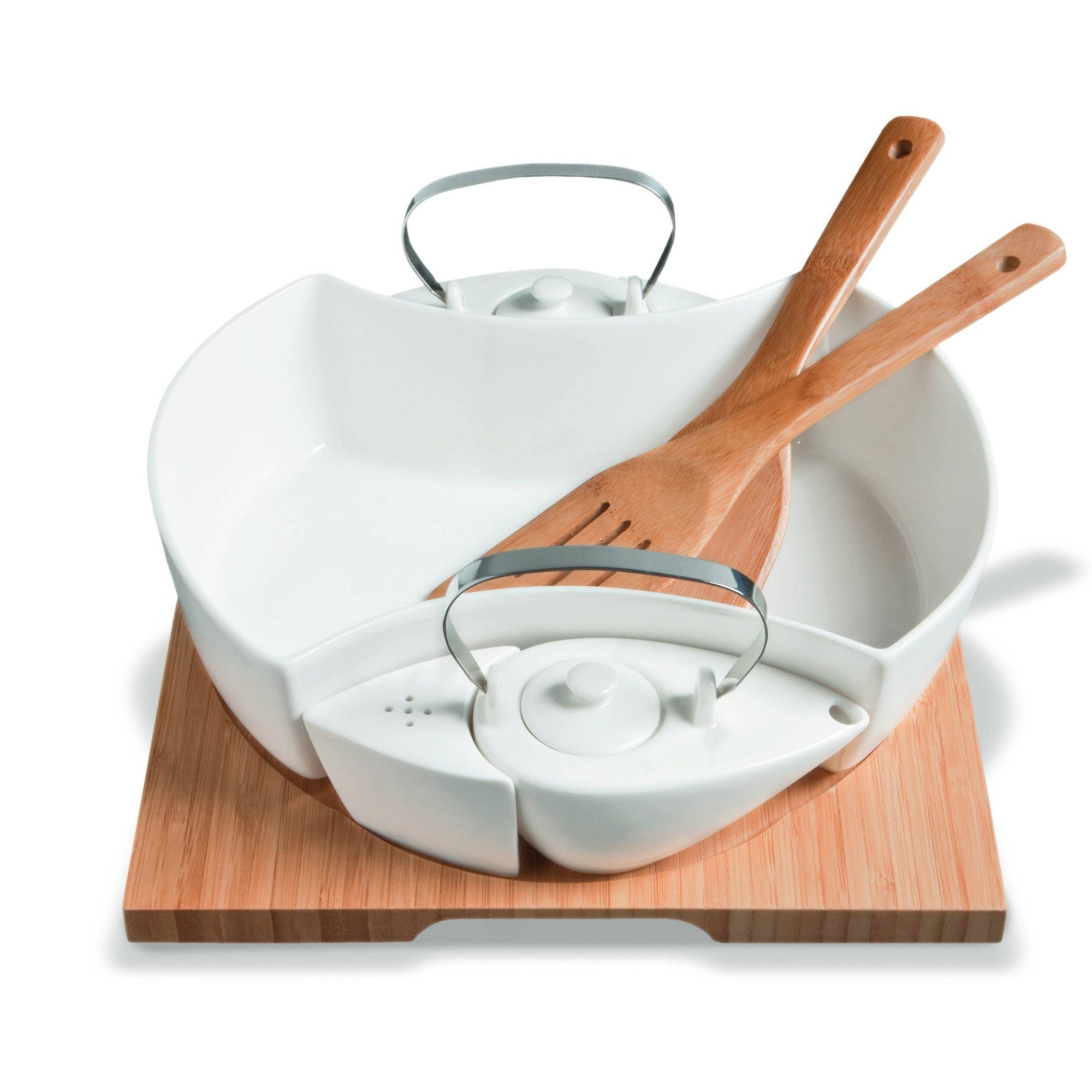 Set insalatiera con menage e posate in legno "Mythos". Fade