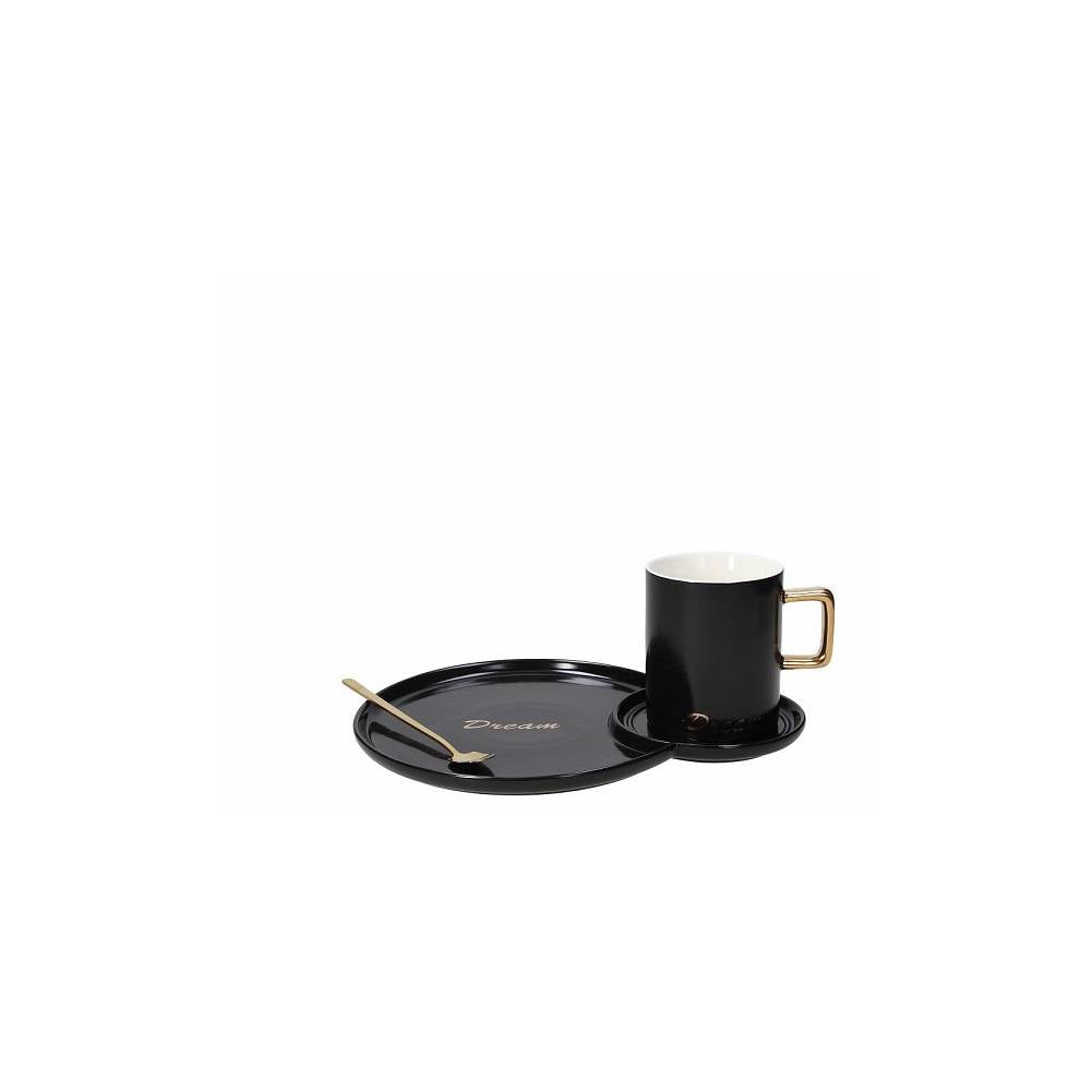 Mug con piattino DREAM nero e cucchiaino oro. Tognana Porcellane
