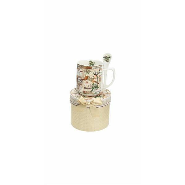 Mug con cucchiaino, in scatola regalo, renne e foresta. Tognana