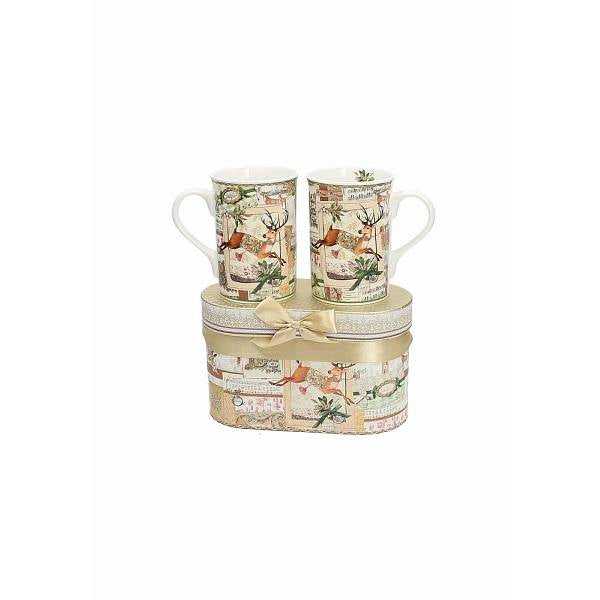 Set 2 Mug, in scatola regalo, renne e foresta. Tognana