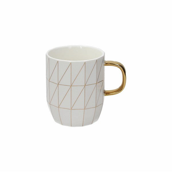 Mug Geometria, Linea New Milk &amp;amp; chery, porcellana, colore bianco e oro. Tognana