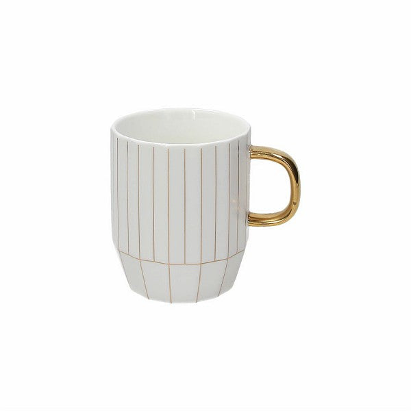 Mug Stripes, Linea New Milk &amp;amp; chery, porcellana, colore bianco e oro. Tognana