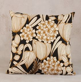 Cuscino fantasia, bianco nero ed oro, 45x45. Fiori di Lena
