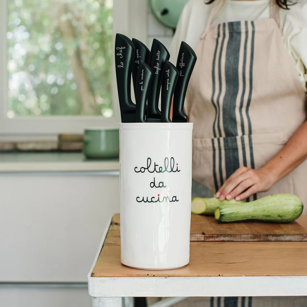 Portacoltelli in grès decoro "Coltelli da cucina" Simple Day