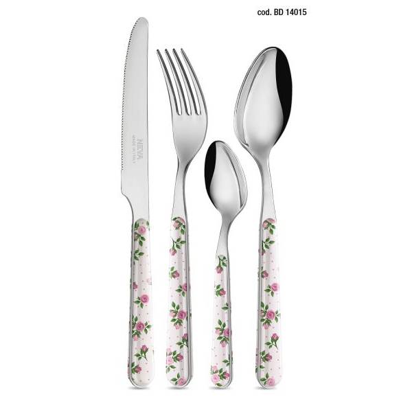 Forchettina dolce Linea ROSES acciaio inossidabile, con manico roselline rosa. Neva Posate