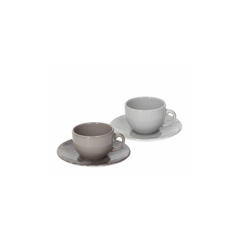 Tazza caffè con piattino, ceramica grigio e tortora, set 6pz. Tognana