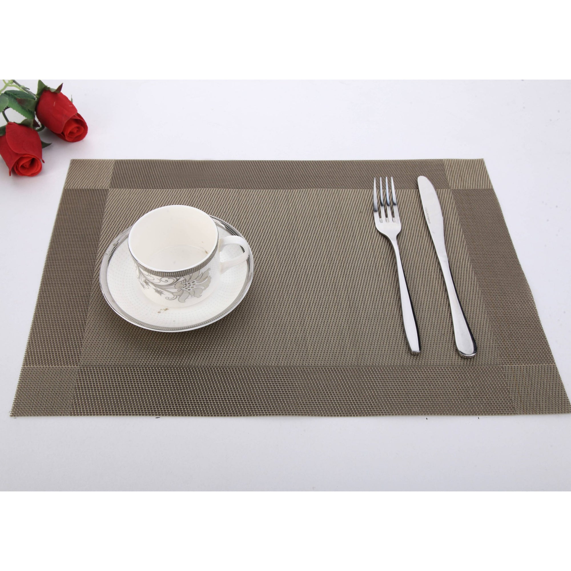 Tovaglietta americana "Anita" in pvc, colore tortora 4 quadri.