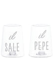Set sale e pepe in vetro borosilicato decoro "Il Sale" e "Il Pepe" trasparente con scritta in bianco. Simple day