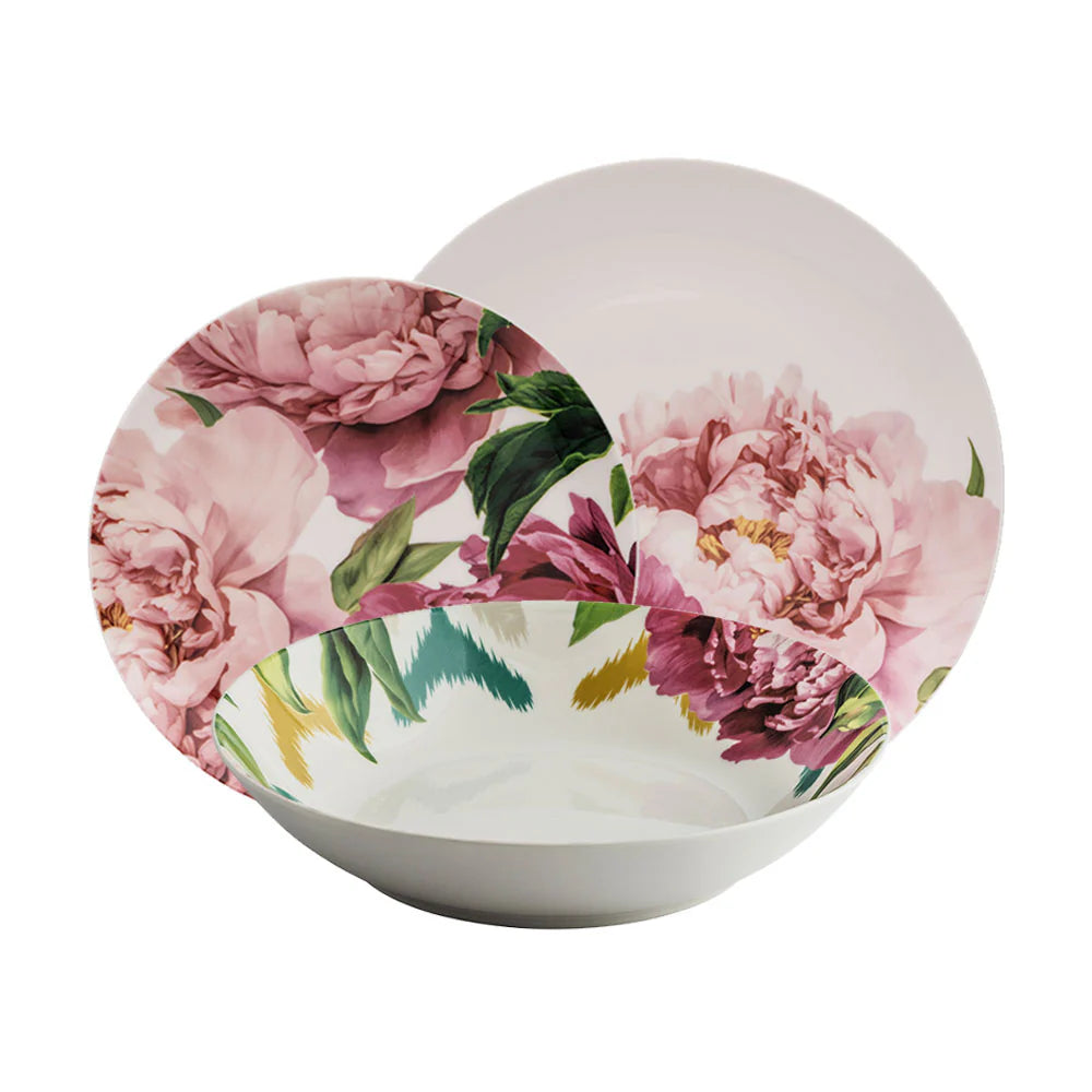 Servizio tavola 18 pz. Peonie, colore rosa. Galbiati