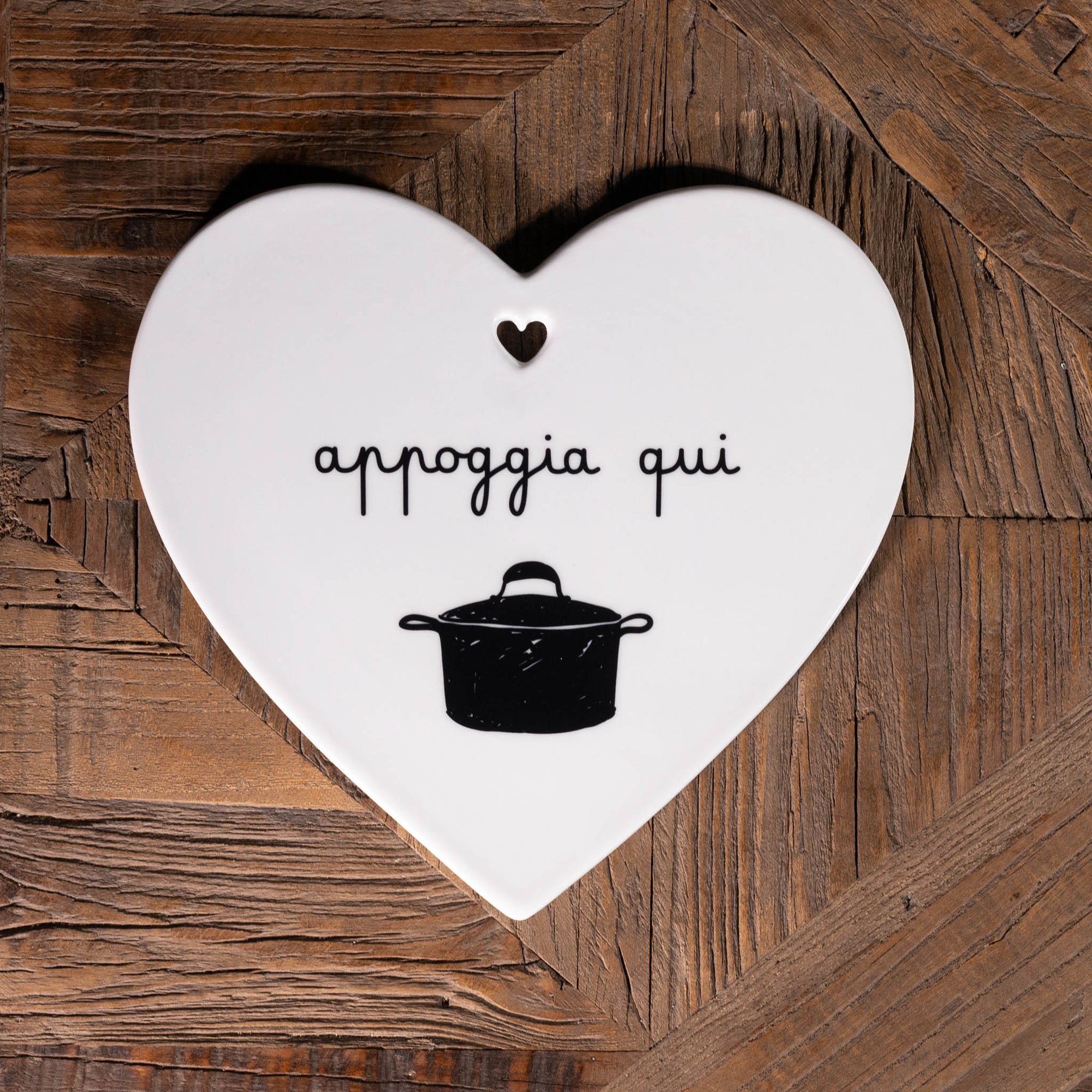 Sottopentola cuore in gres decoro &quot;Appoggia qui&quot;. Simple day