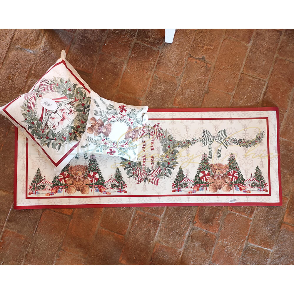 Tappeto natalizio Linea Teddy Bear in vinile, 52x140 cm. Blanc Mariclò