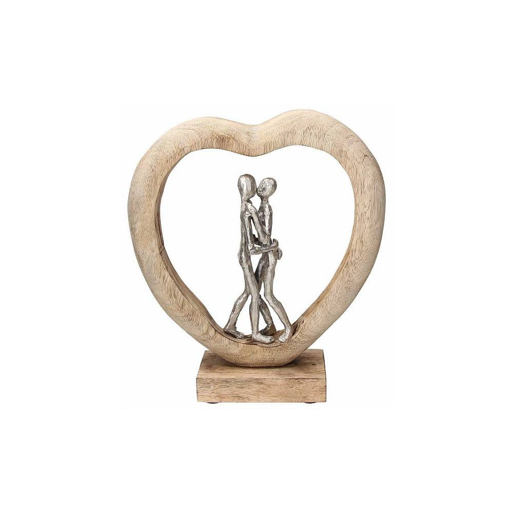 Scultura cuore con coppia, base legno e silver, colore argento. Tognana