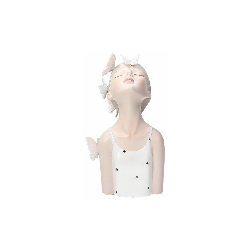 Statua Donna "Kate", con farfalle, in ceramica, colore vestito bianco pois neri. Tognana