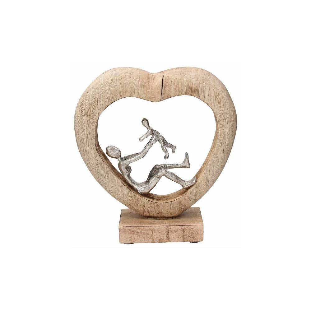 Scultura cuore con bambino e mamma, base legno e silver, colore argento. Tognana
