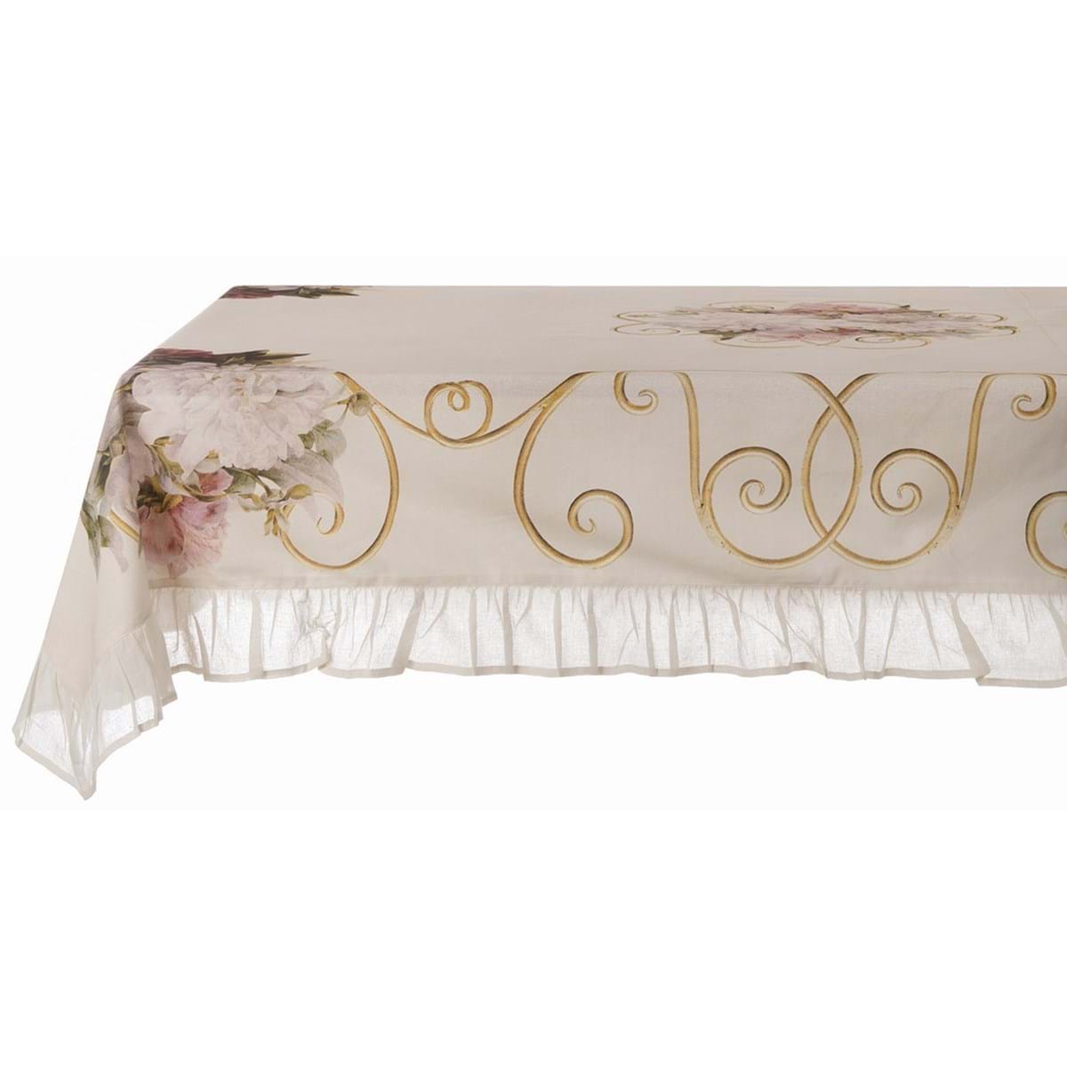 Tovaglia con Gala fiorata 150x280. Blanc Mariclò