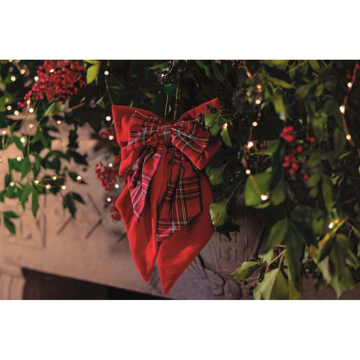 Set canovaccio disegno bacche e pigne e mestolo legno, linea Tartan. Blanc Mariclò