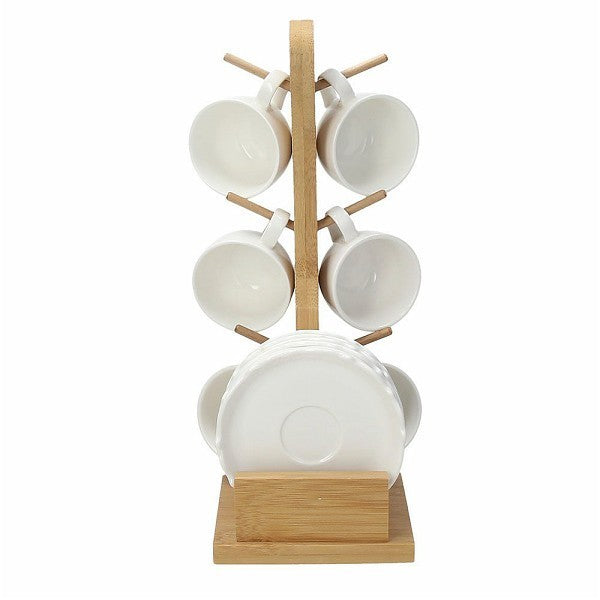 Albero legno con 6 tazze caffè con piattino, Bianco LINEA KALIKA. Tognana