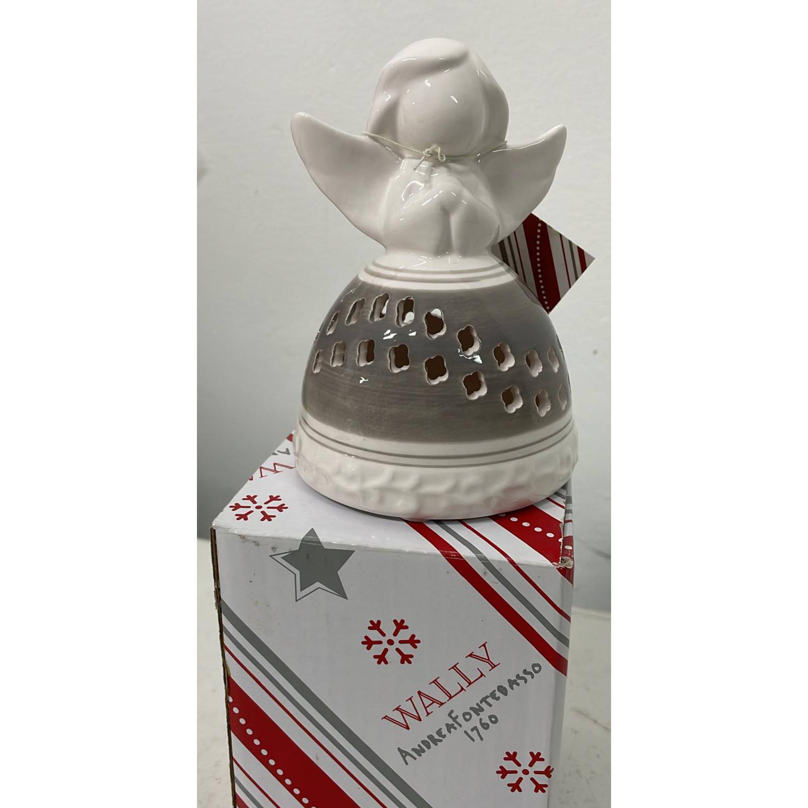 Angelo in ceramica su campana con led. Tognana
