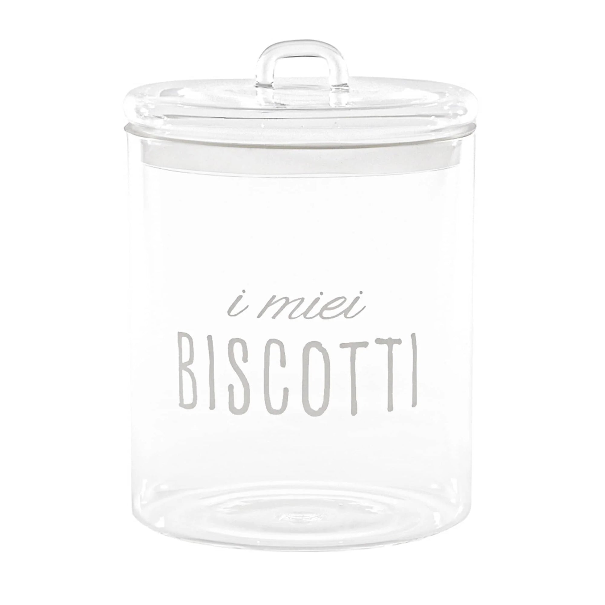 Barattolo in vetro borosilicato decoro "I miei biscotti" trasparente con scritta in bianco. Simple day