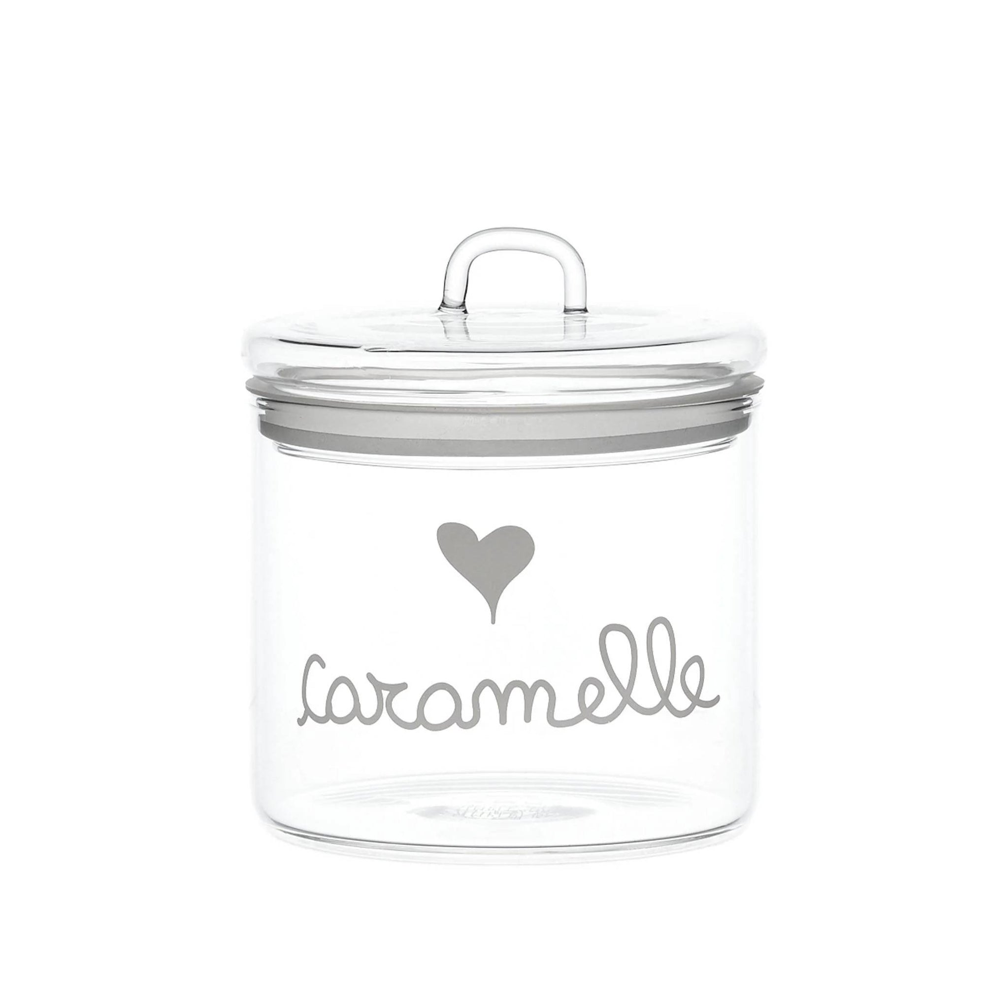 Barattolo in vetro borosilicato decoro "Caramelle" trasparente con scritta in bianco. Simple day