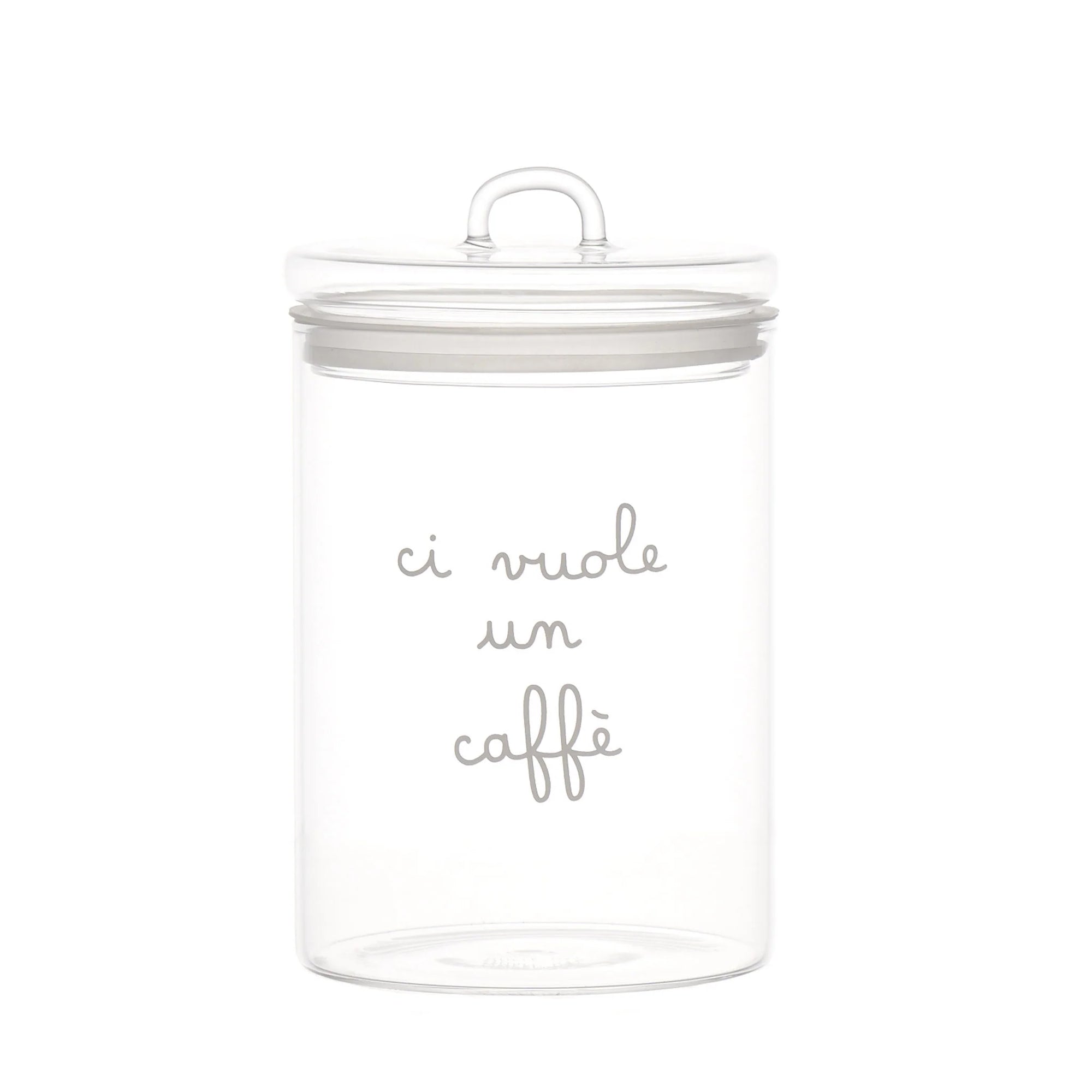 Barattolo in vetro borosilicato decoro &quot;Ci vuole un caffè&quot; trasparente con scritta in bianco. Simple day