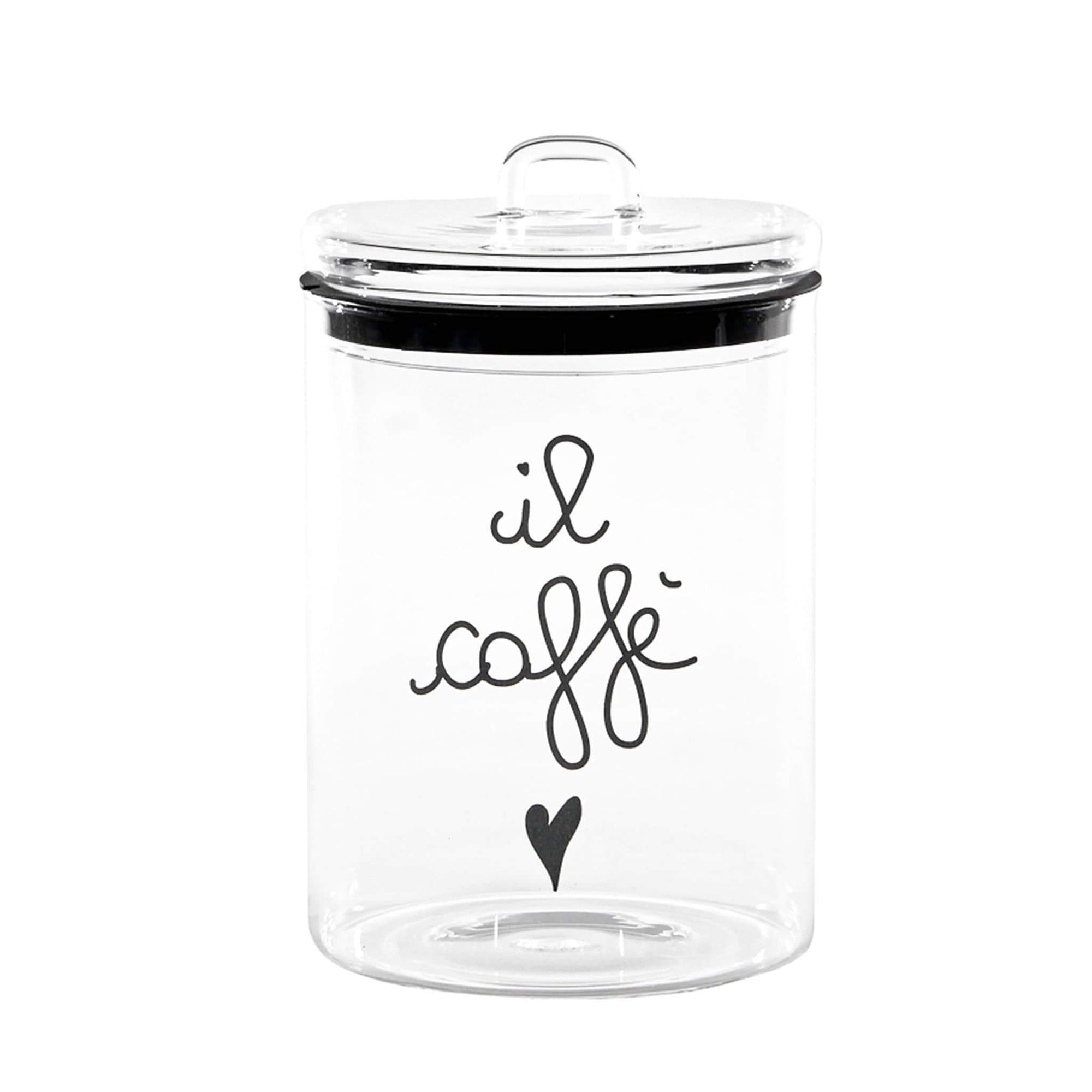 Barattolo in vetro borosilicato decoro "Il caffè" trasparente con scritta in nero. Simple day