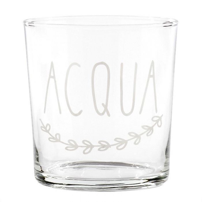 Set 6 bicchieri acqua decoro "Acqua", trasparente con scritta in bianco. Simple day