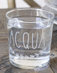 Set 6 bicchieri acqua decoro "Acqua", trasparente con scritta in bianco. Simple day