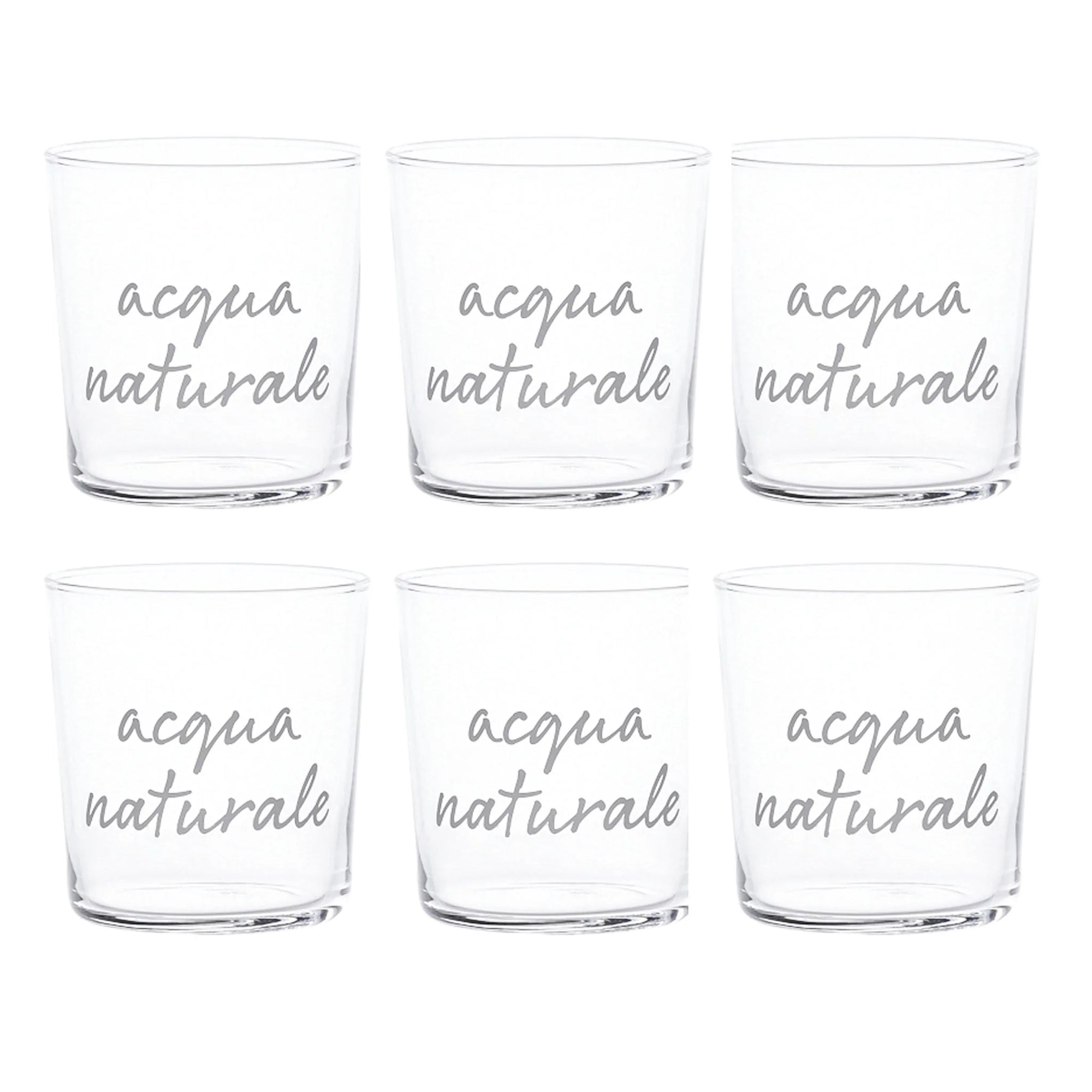 Set 6 bicchieri acqua &quot;Acqua naturale&quot;, trasparente con scritta in bianco. Simple day
