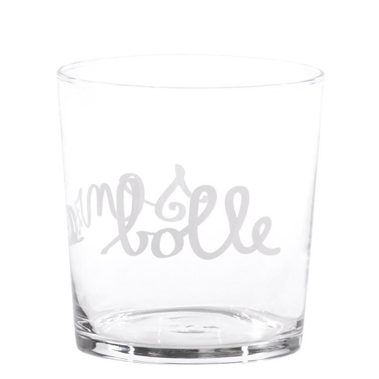 Set 6 bicchieri acqua decoro "Senza bolle", trasparente con scritta in bianco. Simple day