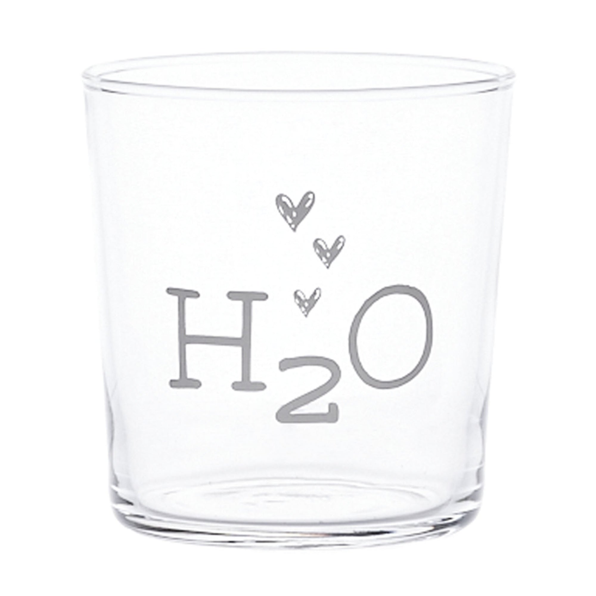 Set 6 bicchieri acqua decoro &quot;H2O&quot;, trasparente con scritta in bianco. Simple day