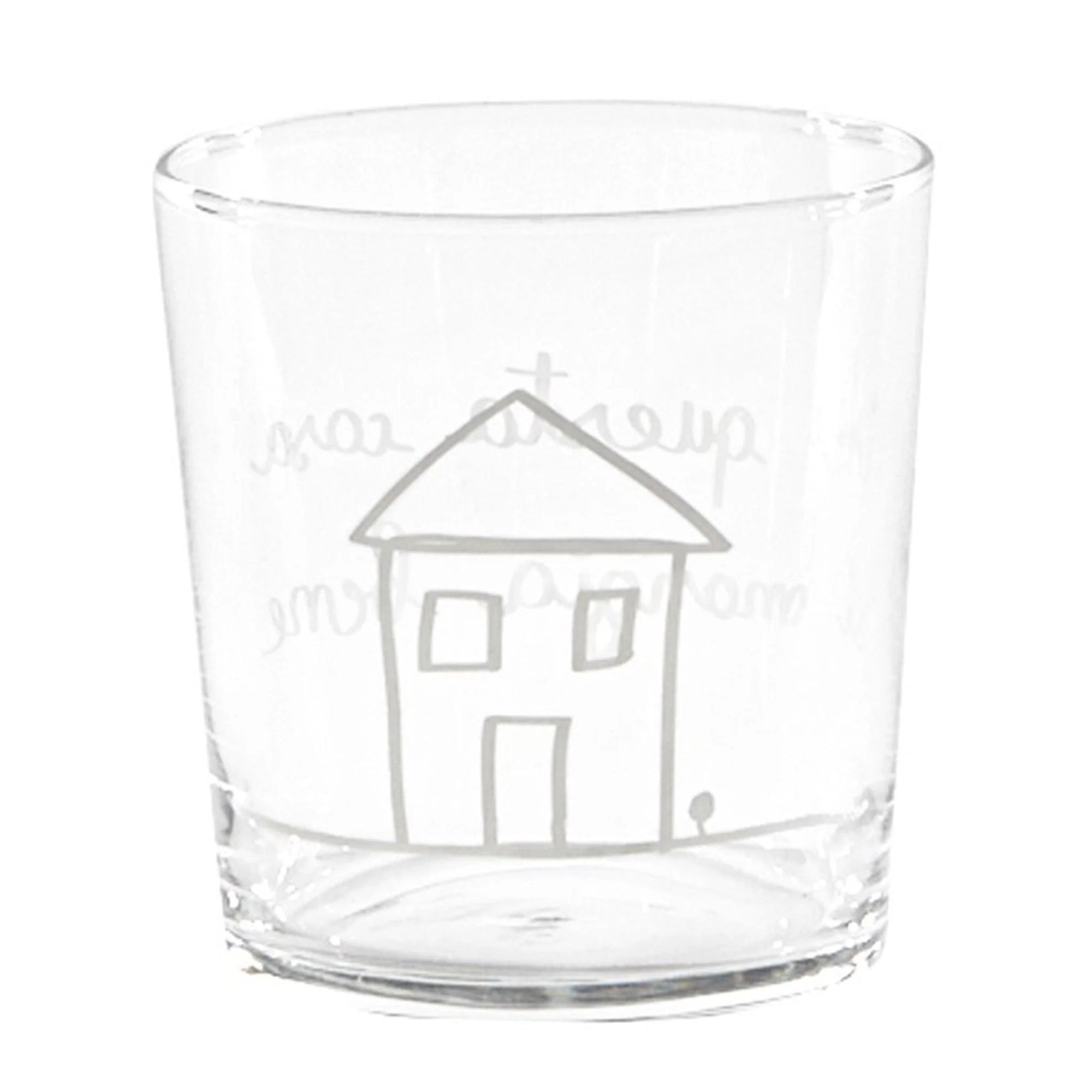 Set 6 bicchieri acqua &quot;In questa casa si mangia bene&quot;, trasparente con scritta in bianco. Simple day