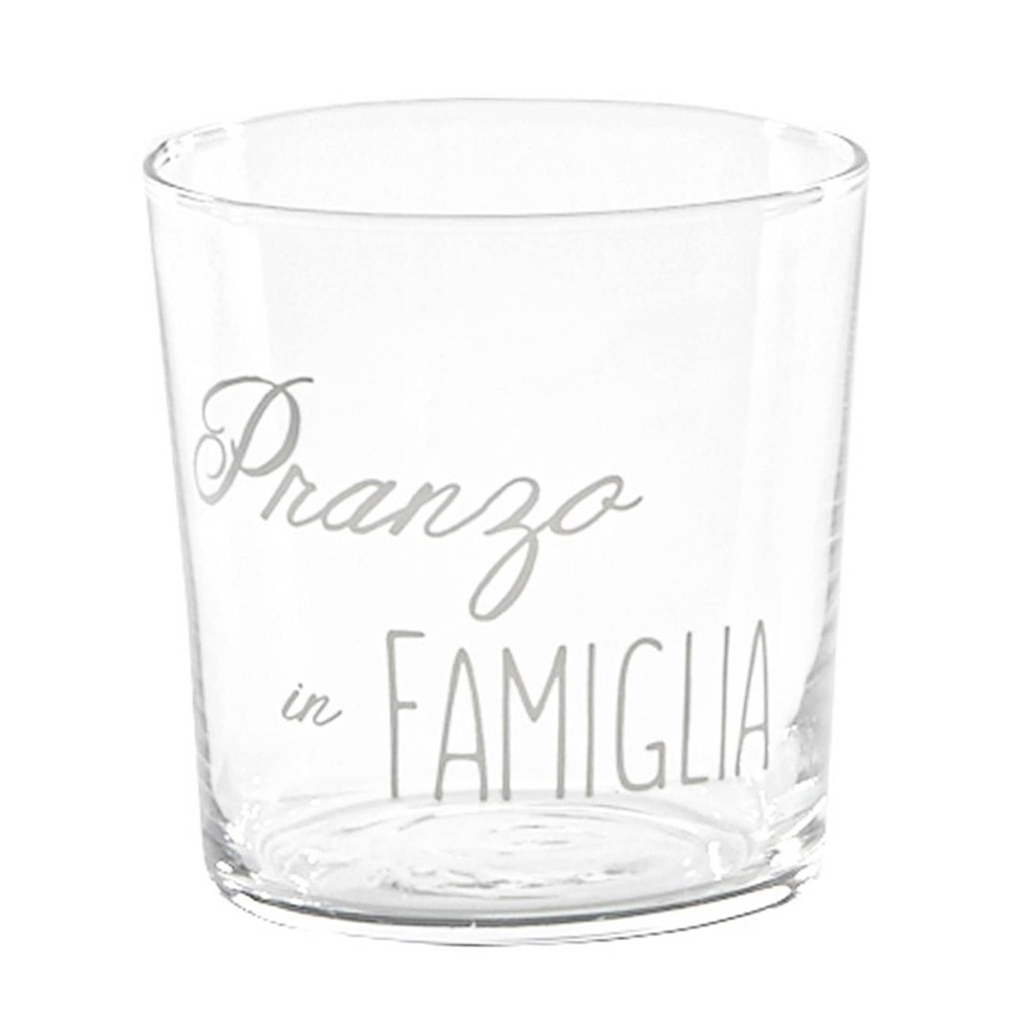 Set 6 bicchieri acqua decoro "Pranzo in famiglia", trasparente con scritta in bianco. Simple day