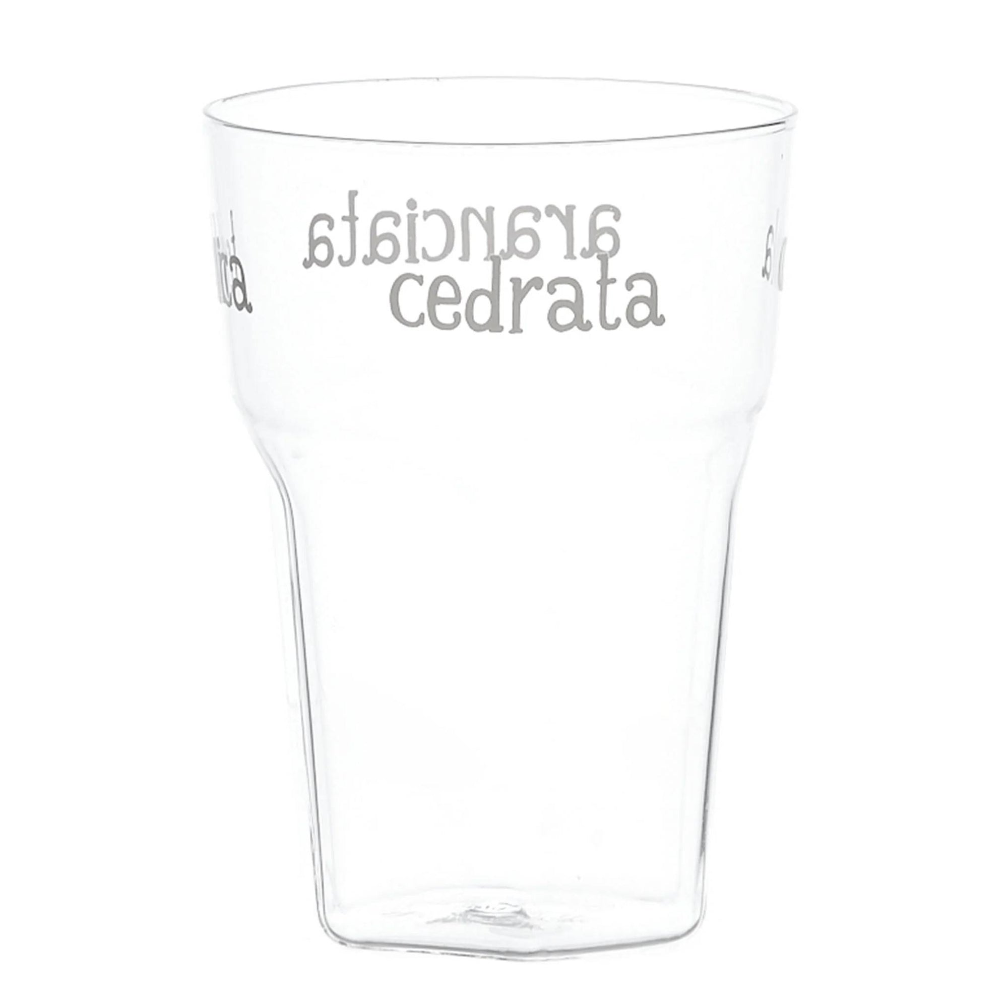 Set 2 bicchieri, scritta bianco, "Cola-aranciata-cedrata-tonica" in vetro borosilicato, trasparente. Simple day