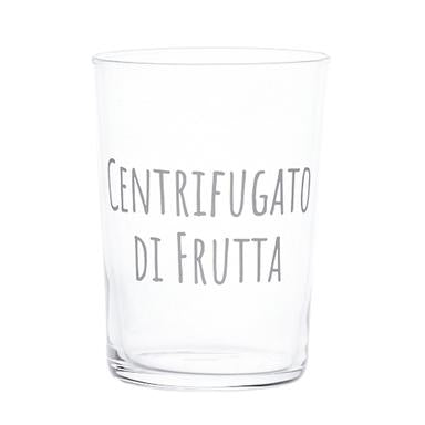 Set 6 bicchieri decoro "Centrifugato di frutta", trasparente con scritta in bianco. Simple day