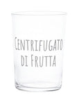 Set 6 bicchieri decoro "Centrifugato di frutta", trasparente con scritta in bianco. Simple day