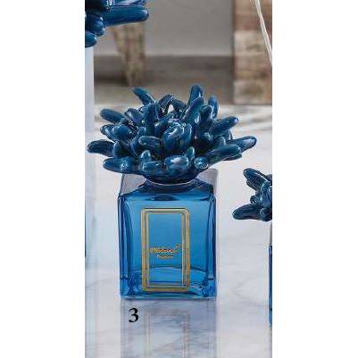 Profumatore 250 ml. con tappo anemone, colore blu, in porcellana Capodimonte. Melaverde